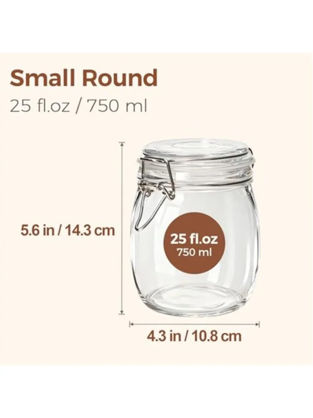 6-Pack 25oz Round Glass Mason Jars with Lids, Airtight Canning Jars for Kitchen